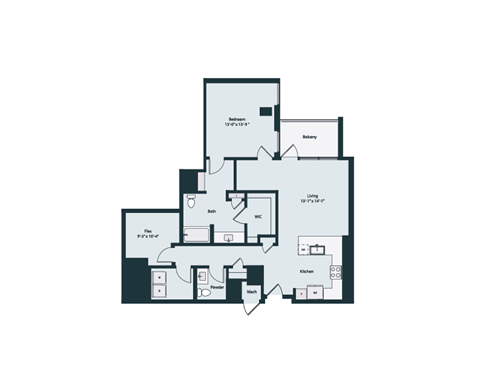 Floor plan for 1 bed, 1.5 baths, 1191 sqft